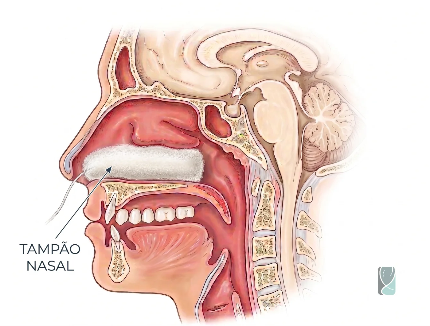 Ilustração do tampão nasal usado para conter sangramentos